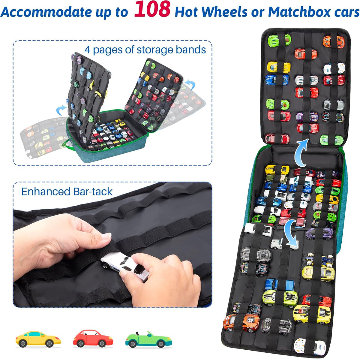 Toy Car Storage Backpack, Diecast Organizer 108 Slots (Red)