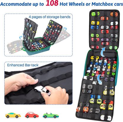 Toy Car Storage Backpack, Diecast Organizer 108 Slots (Red)
