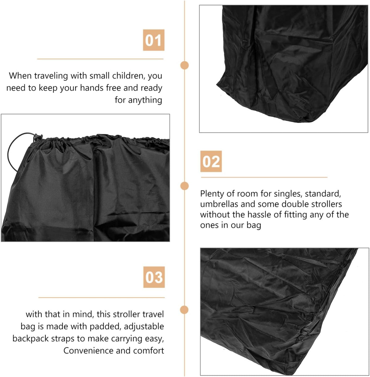 Durable Travel Stroller Bag with Lockable Drawstring Closure and Double Shoulder Straps for Airplane Gate Check Water Resistant Protection for Single and Double Strollers