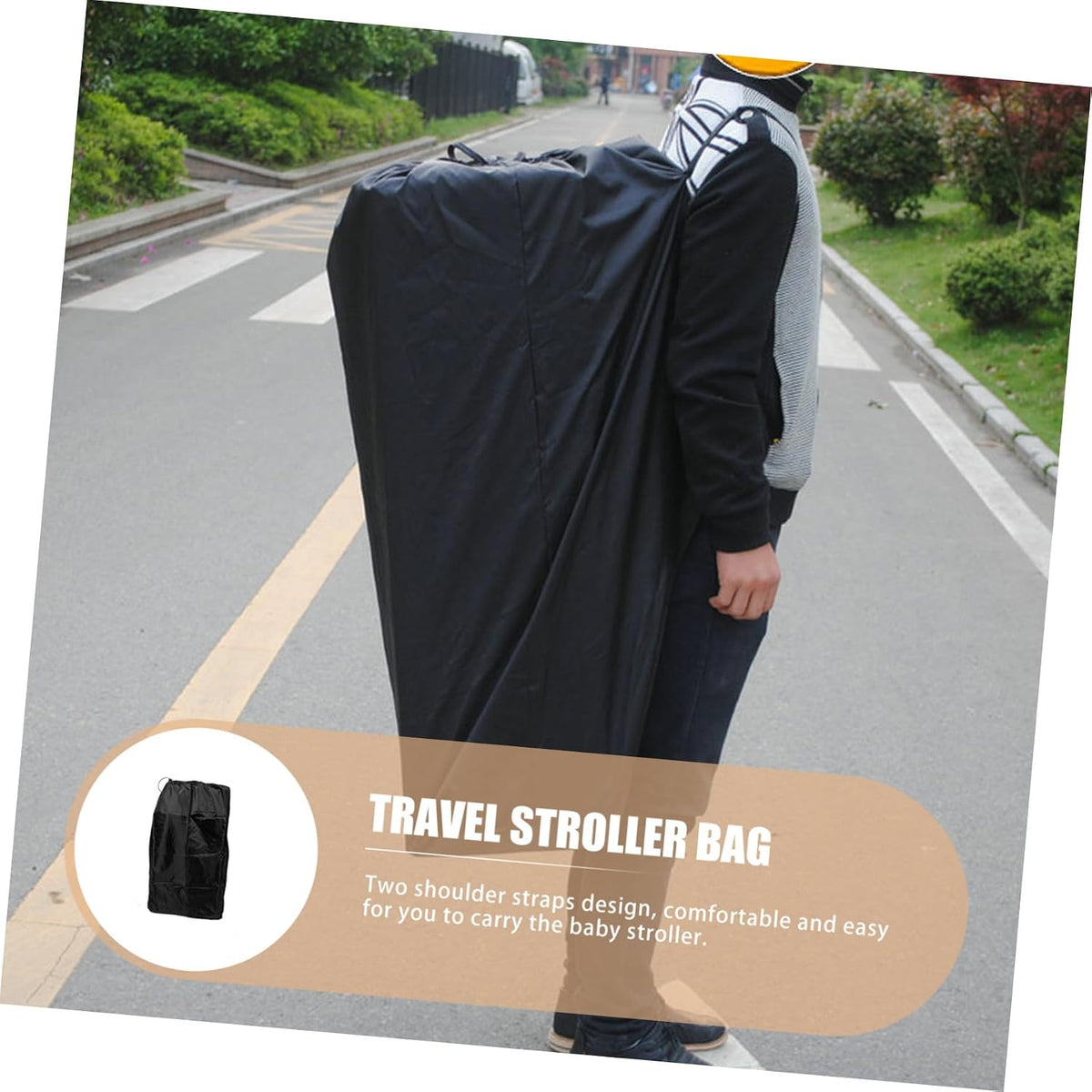 Durable Travel Stroller Bag with Lockable Drawstring Closure and Double Shoulder Straps for Airplane Gate Check Water Resistant Protection for Single and Double Strollers