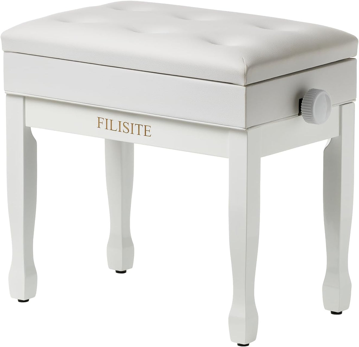 Adjustable Height Piano Bench Stool PU Leather Cushion Wooden Keyboard Seat with Music Storage (Black)