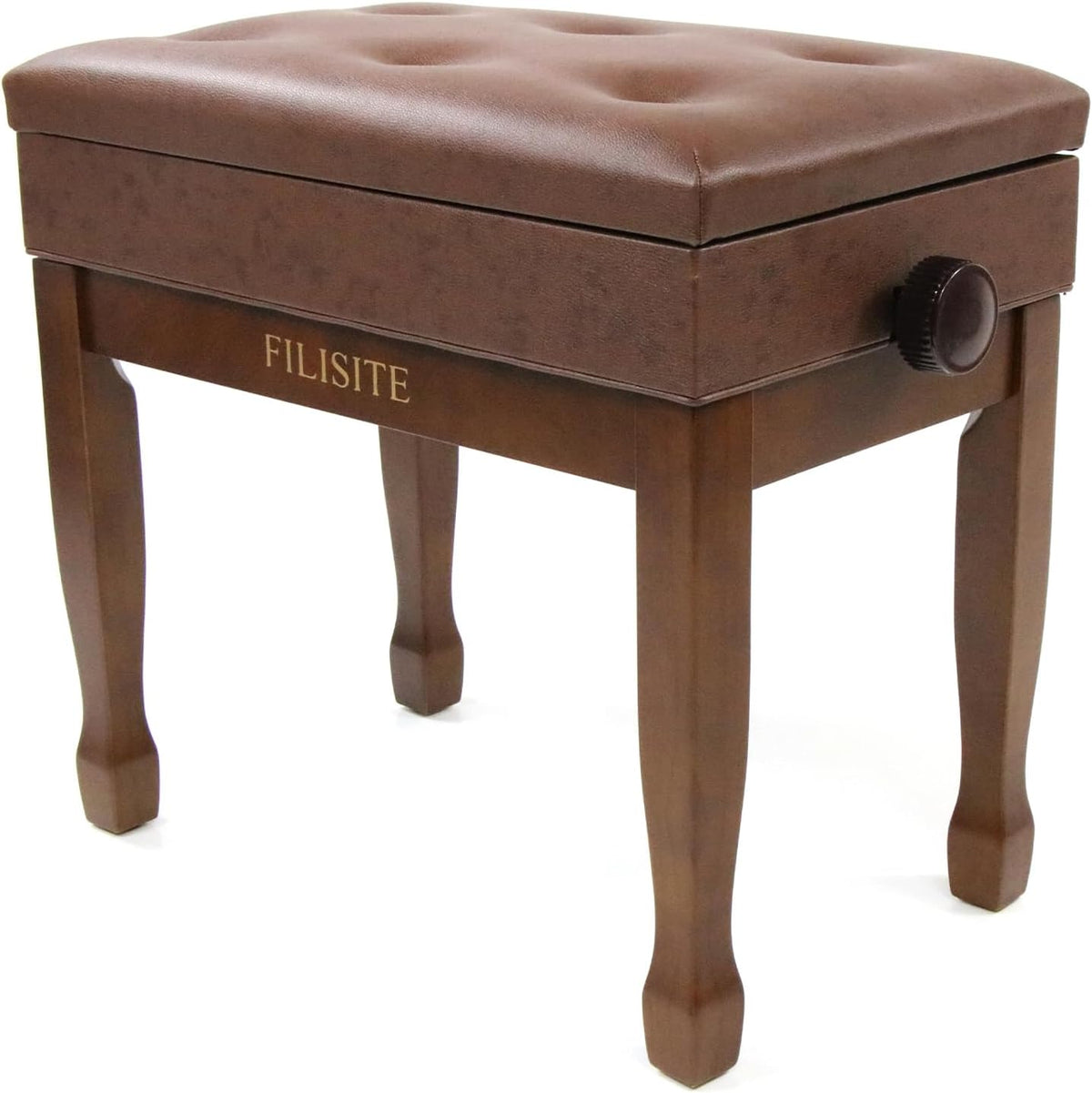 Adjustable Height Piano Bench Stool PU Leather Cushion Wooden Keyboard Seat with Music Storage (Black)