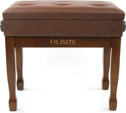 Adjustable Height Piano Bench Stool PU Leather Cushion Wooden Keyboard Seat with Music Storage (Black)