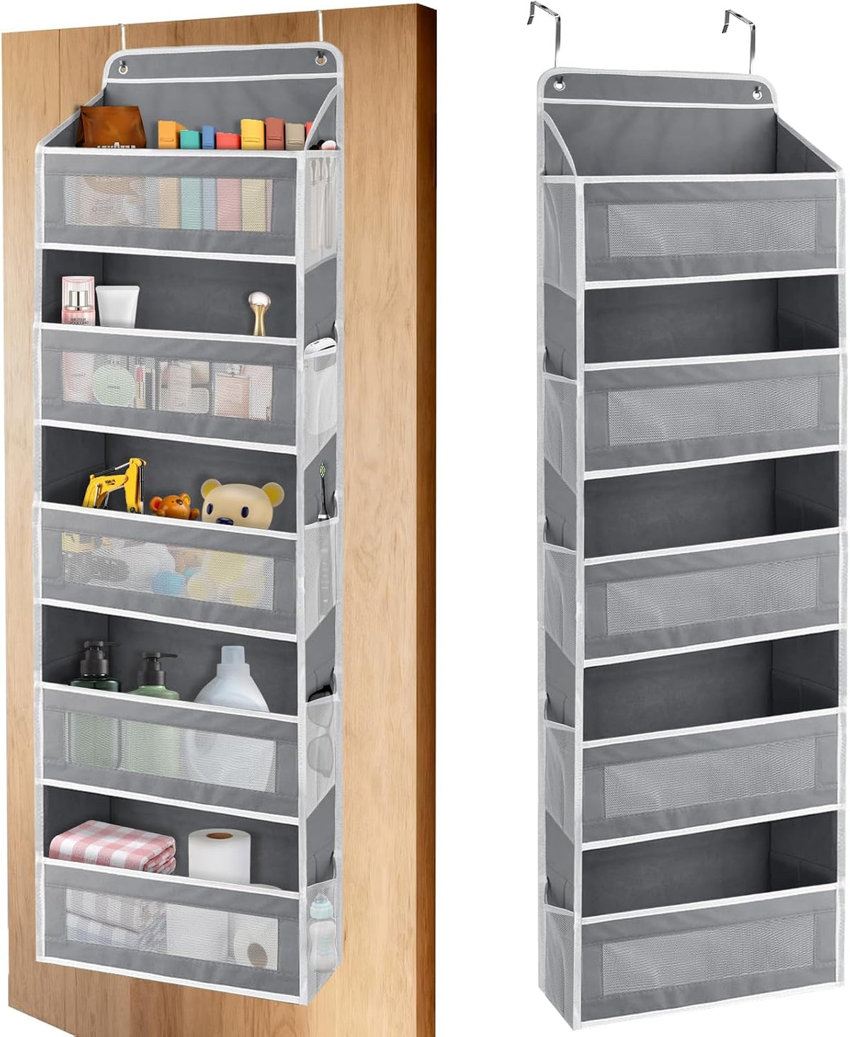 Over-the-Door Organizer, 5 Large Pockets and Mesh Pouches, Gray