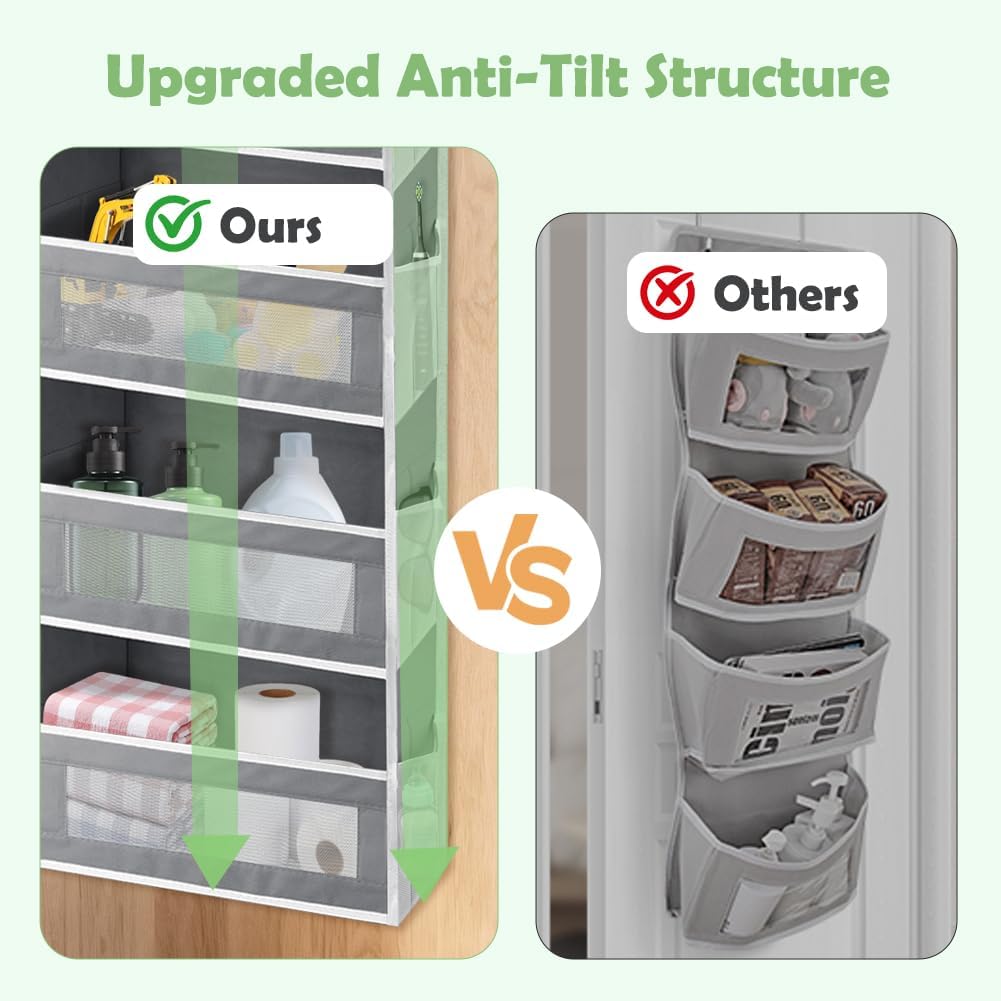 Over-the-Door Organizer, 5 Large Pockets and Mesh Pouches, Gray