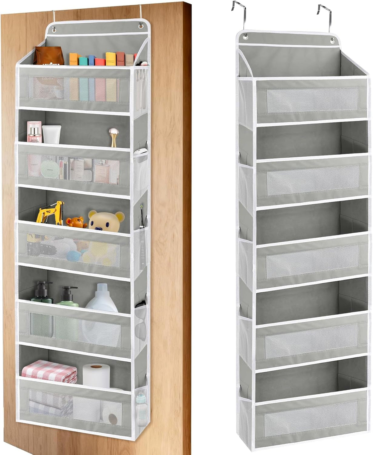 Over-the-Door Organizer, 5 Large Pockets and Mesh Pouches, Gray