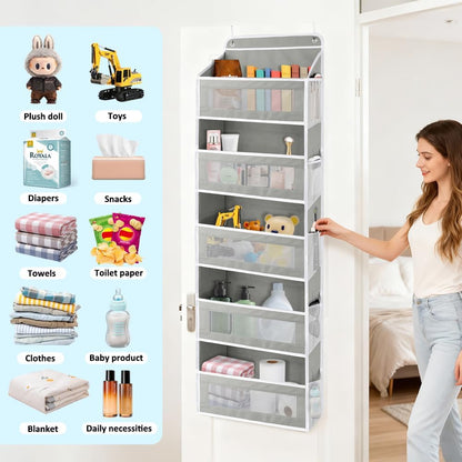 Over-the-Door Organizer, 5 Large Pockets and Mesh Pouches, Gray