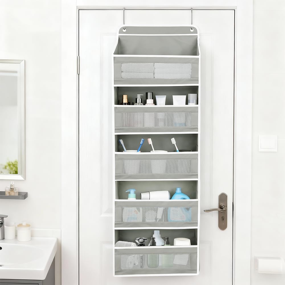 Over-the-Door Organizer, 5 Large Pockets and Mesh Pouches, Gray