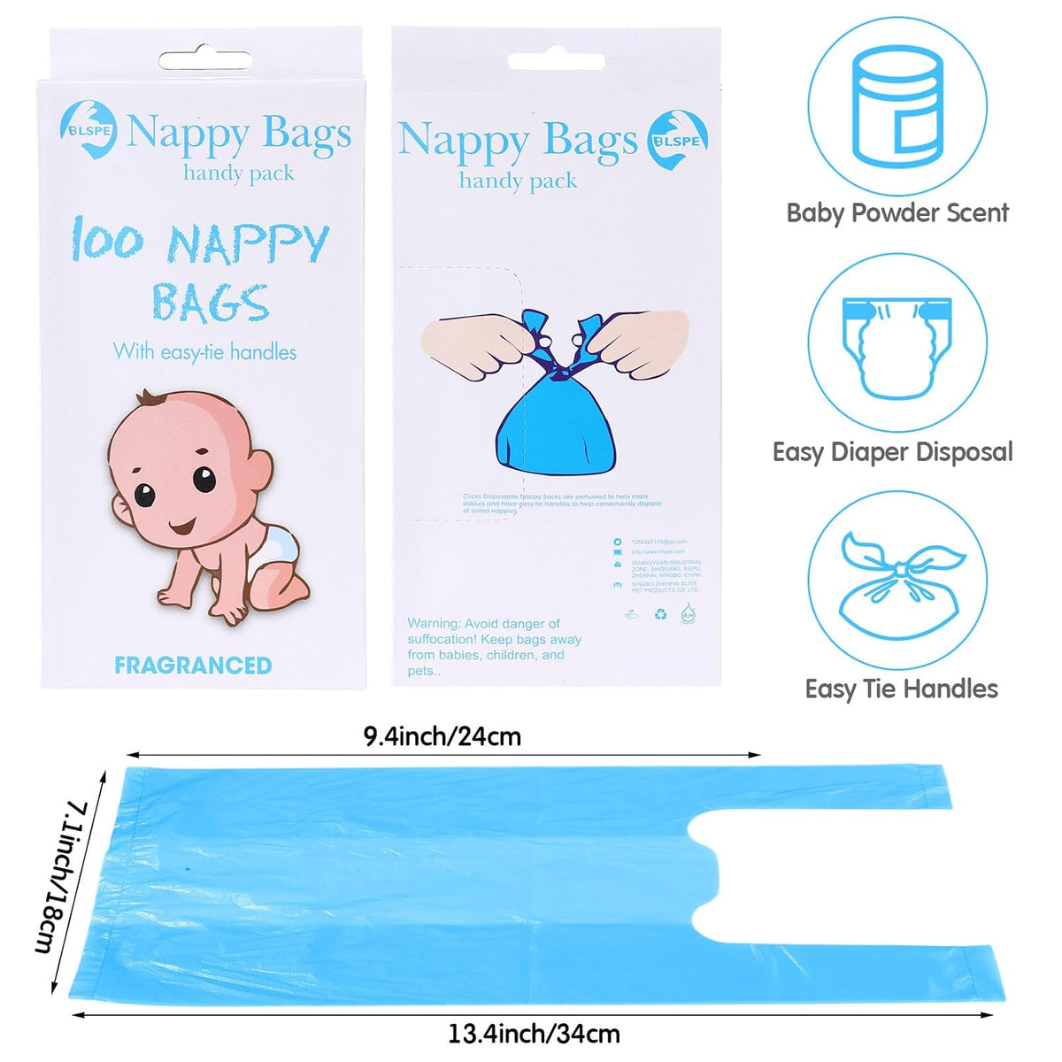 1200 Count Baby Disposable Diaper Bags Scented Diaper Sacks with Tie Handle Disposal Baby Poop Trash Bags Waste Sacks Refill (Purple)