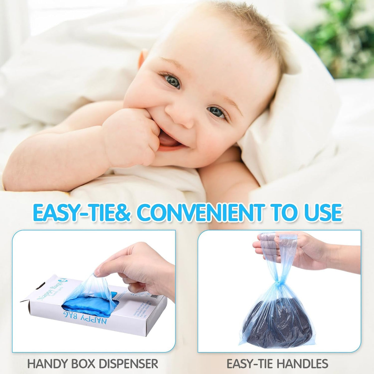 1200 Count Baby Disposable Diaper Bags Scented Diaper Sacks with Tie Handle Disposal Baby Poop Trash Bags Waste Sacks Refill (Purple)