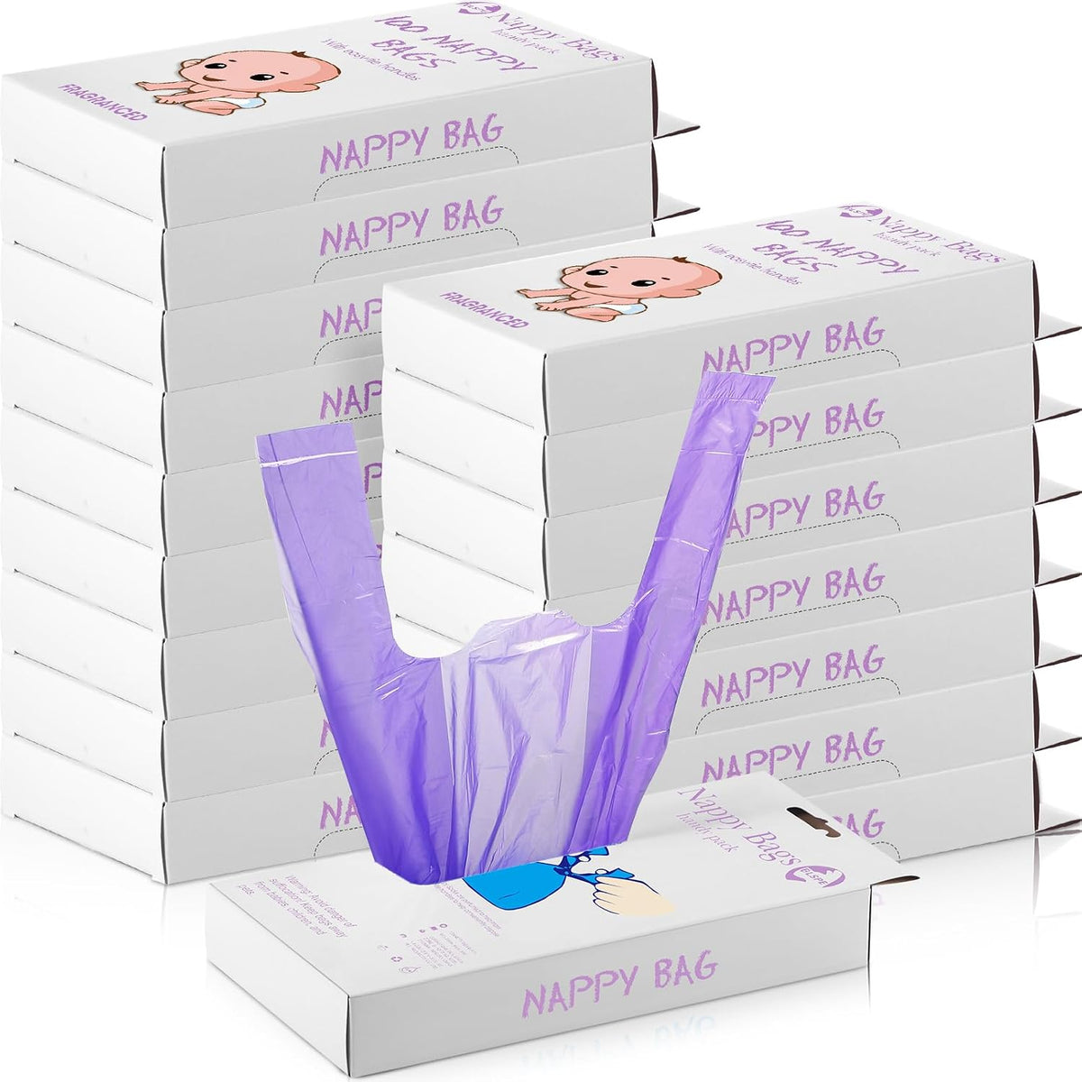 1200 Count Baby Disposable Diaper Bags Scented Diaper Sacks with Tie Handle Disposal Baby Poop Trash Bags Waste Sacks Refill (Purple)