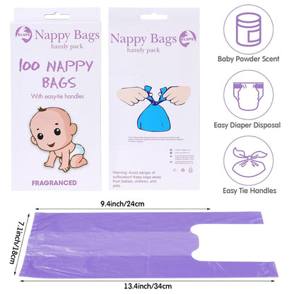 1200 Count Baby Disposable Diaper Bags Scented Diaper Sacks with Tie Handle Disposal Baby Poop Trash Bags Waste Sacks Refill (Purple)