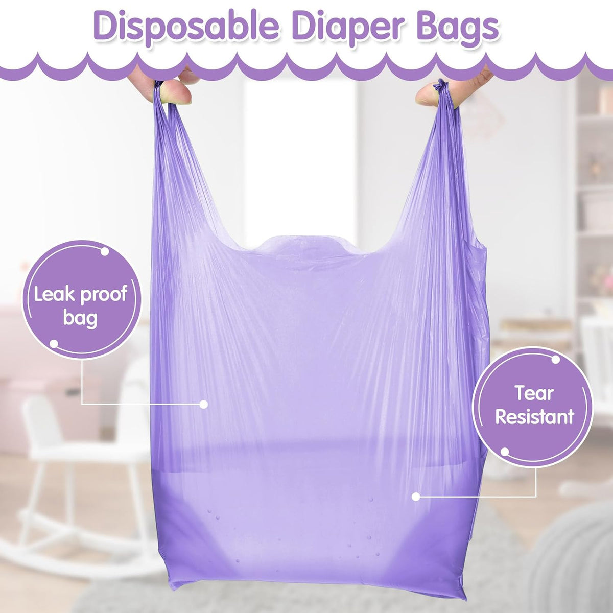 1200 Count Baby Disposable Diaper Bags Scented Diaper Sacks with Tie Handle Disposal Baby Poop Trash Bags Waste Sacks Refill (Purple)