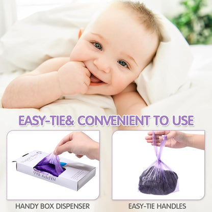 1200 Count Baby Disposable Diaper Bags Scented Diaper Sacks with Tie Handle Disposal Baby Poop Trash Bags Waste Sacks Refill (Purple)