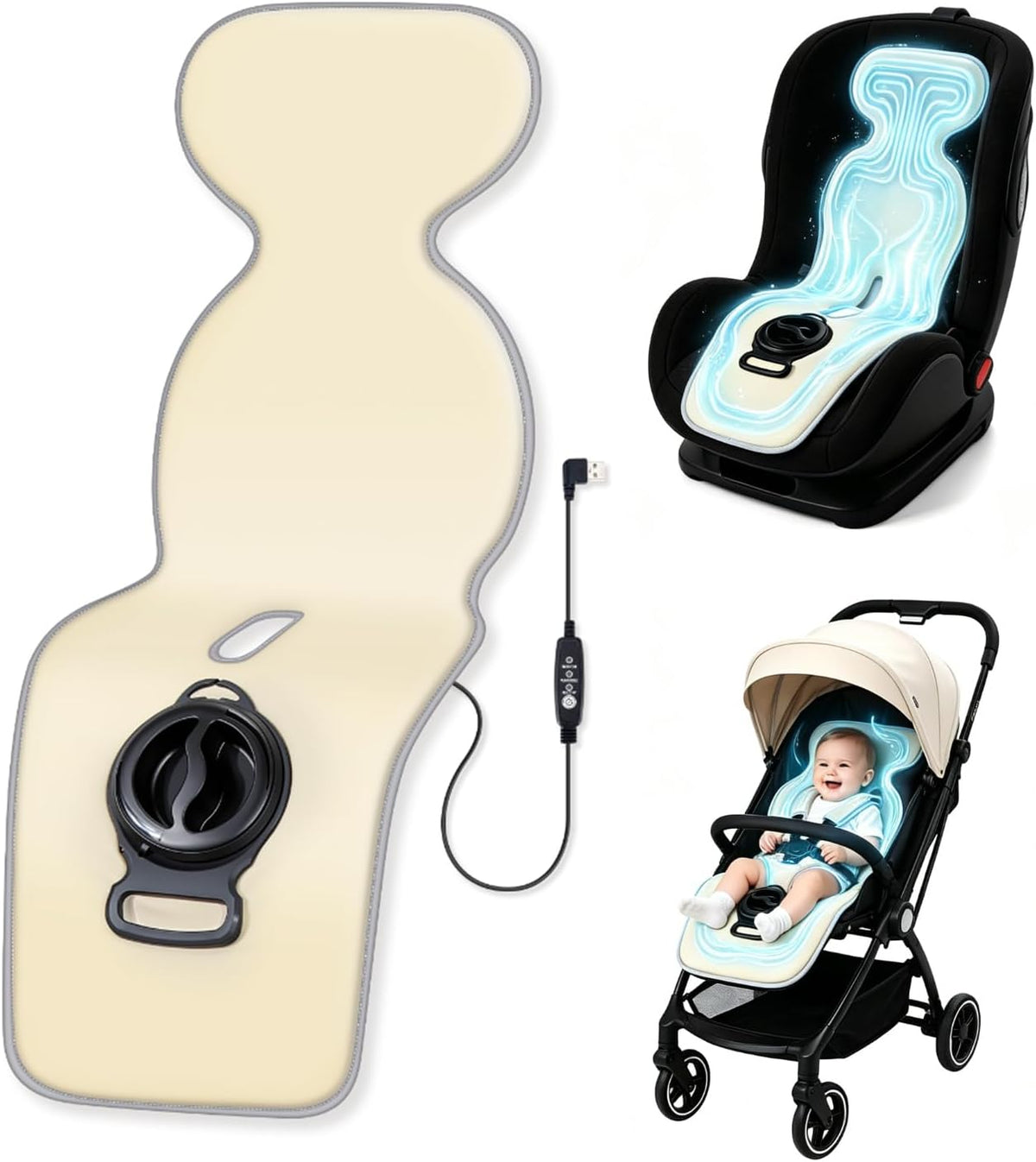 Baby Stroller Cooling Pad with 5 Ice Packs, Portable Ice Water Circulation Car Seat Cooling Pad, USB Powered, Fits Strollers, Car Seat, High Chair, Bassinet - Summer Outdoor Essential