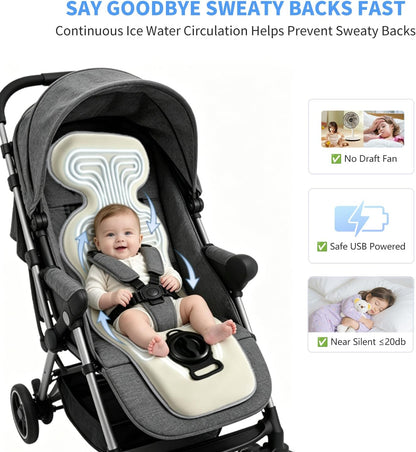 Baby Stroller Cooling Pad with 5 Ice Packs, Portable Ice Water Circulation Car Seat Cooling Pad, USB Powered, Fits Strollers, Car Seat, High Chair, Bassinet - Summer Outdoor Essential