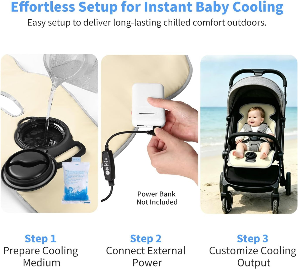 Baby Stroller Cooling Pad with 5 Ice Packs, Portable Ice Water Circulation Car Seat Cooling Pad, USB Powered, Fits Strollers, Car Seat, High Chair, Bassinet - Summer Outdoor Essential