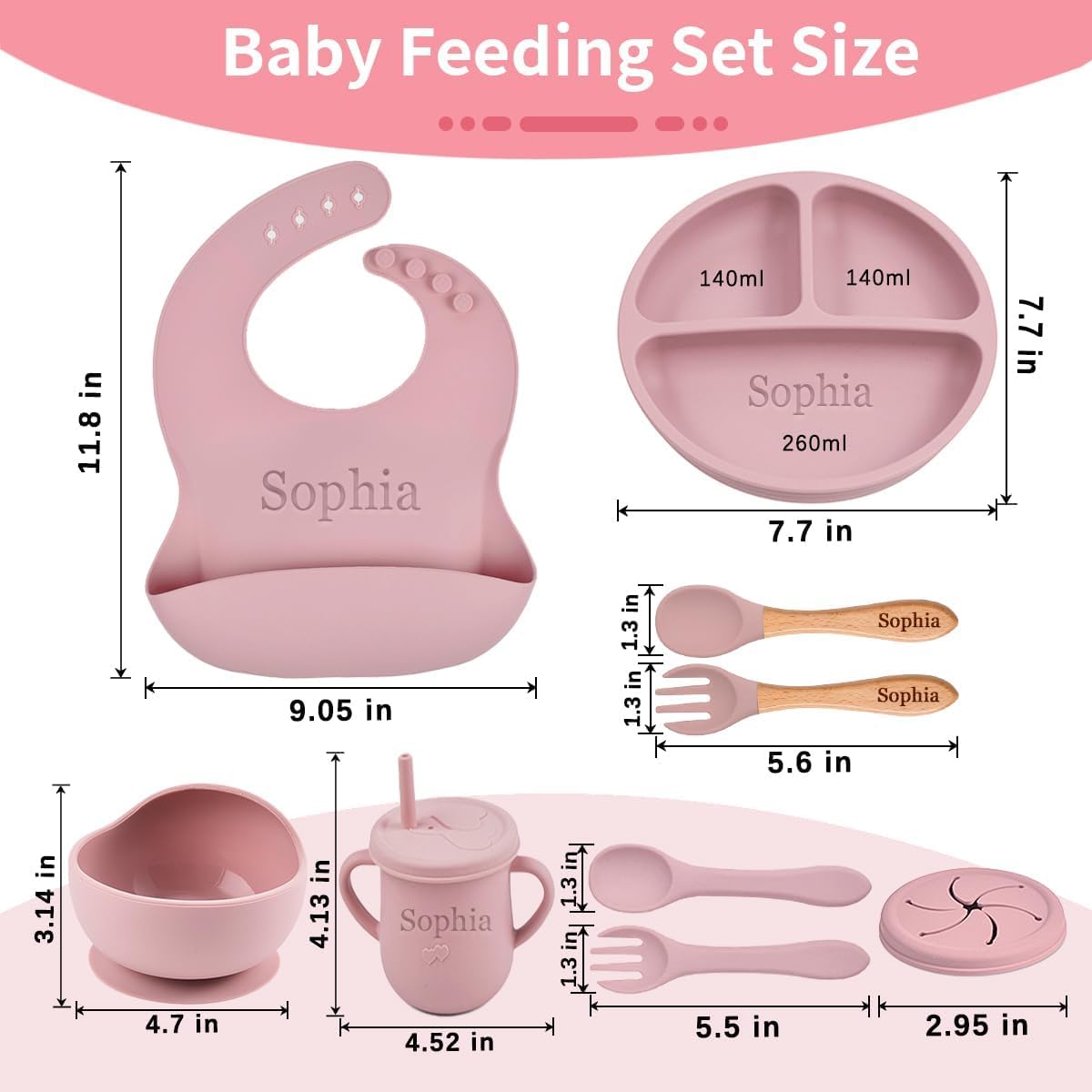 Personalized Silicone Suction Plates for Baby，Custom Toddlers Spoon and Fork, Baby Feeding Set with Name,Baby Birthday Gift for Boy & Girl