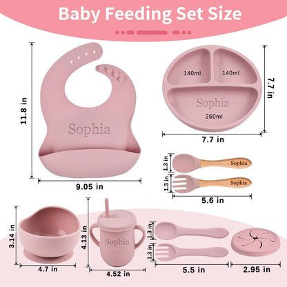 Personalized Silicone Suction Plates for Baby，Custom Toddlers Spoon and Fork, Baby Feeding Set with Name,Baby Birthday Gift for Boy & Girl