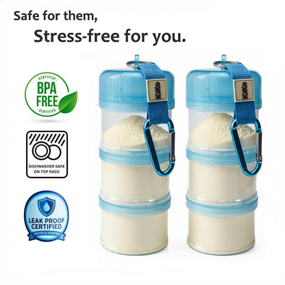 Formula Container to Go – Baby Essentials, Stackable Formula Dispenser for Night Feedings, Snacks and More – 2 Pack, (Blue)