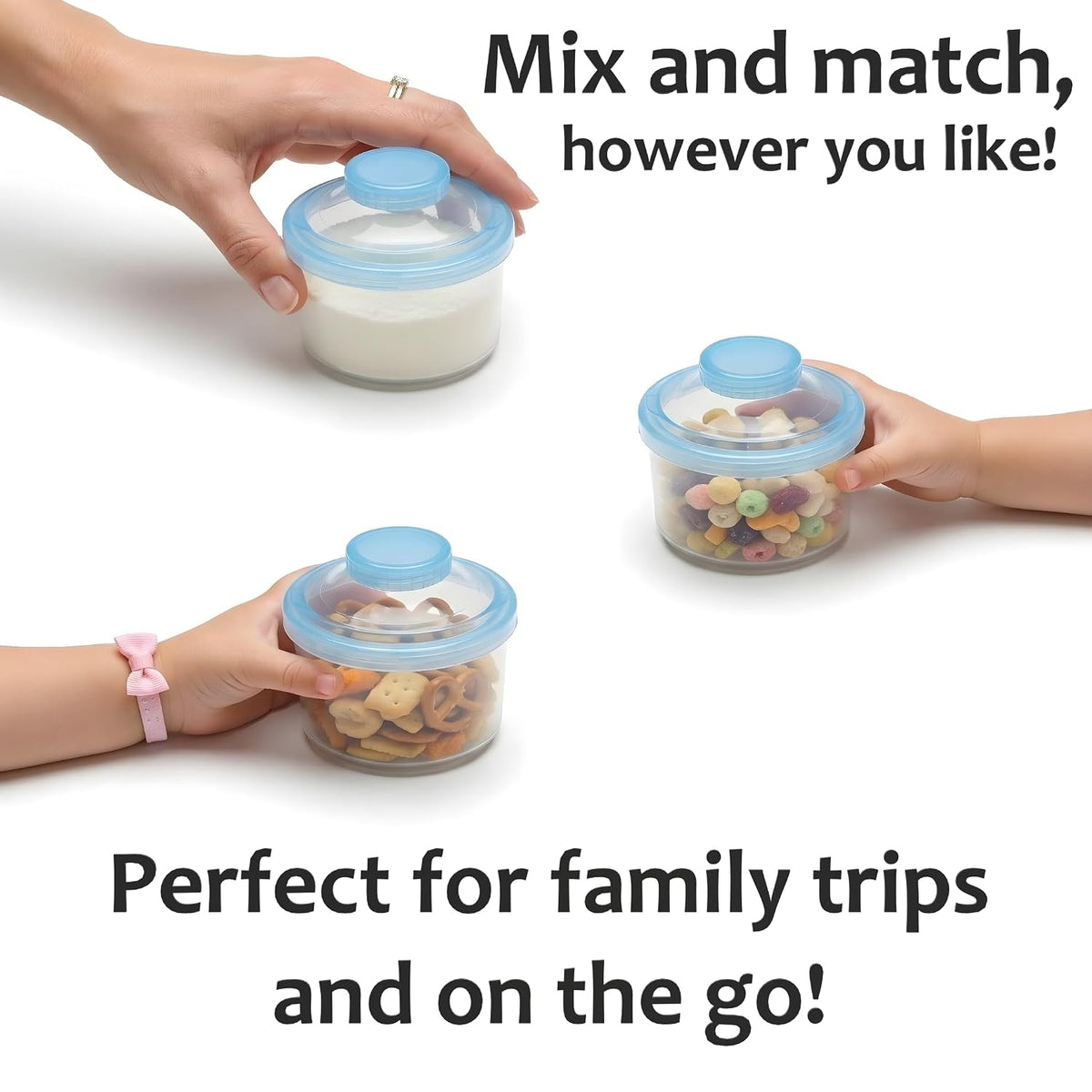 Formula Container to Go – Baby Essentials, Stackable Formula Dispenser for Night Feedings, Snacks and More – 2 Pack, (Blue)
