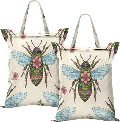 Bee Flower Waterproof Travel Laundry Bag Washable 2-piece