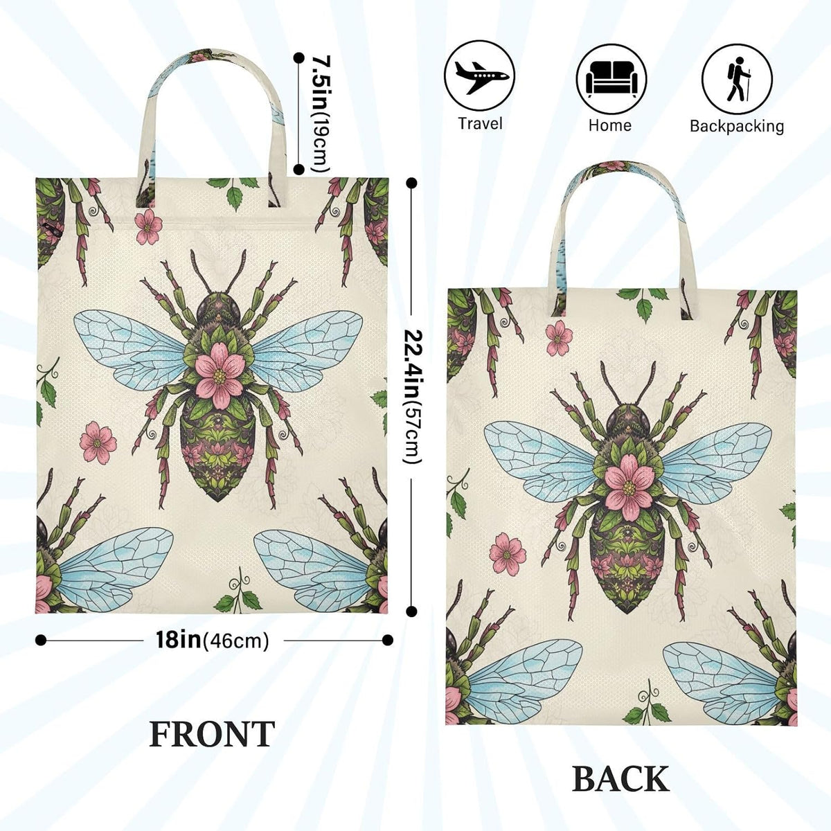 Bee Flower Waterproof Travel Laundry Bag Washable 2-piece
