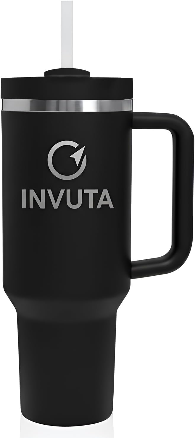 Aurevia 40oz Insulated Tumbler with Handle and Straw – Stainless Steel Vacuum Insulated Cup, Matte Black Travel Mug, Leak-Resistant Lid, Cold 16H Hot 12H