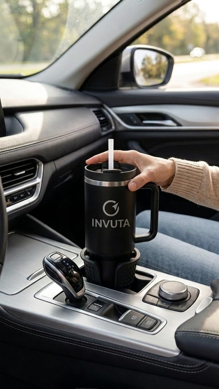 Aurevia 40oz Insulated Tumbler with Handle and Straw – Stainless Steel Vacuum Insulated Cup, Matte Black Travel Mug, Leak-Resistant Lid, Cold 16H Hot 12H
