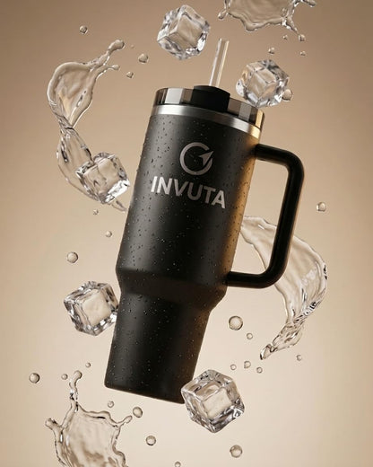 Aurevia 40oz Insulated Tumbler with Handle and Straw – Stainless Steel Vacuum Insulated Cup, Matte Black Travel Mug, Leak-Resistant Lid, Cold 16H Hot 12H