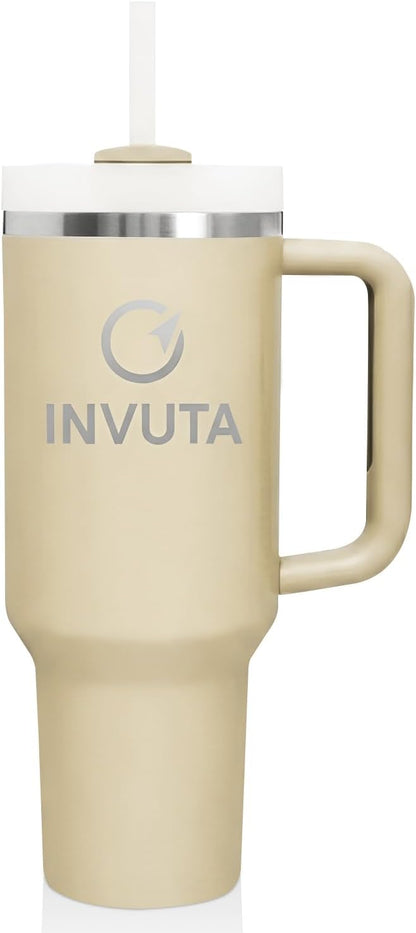 Aurevia 40oz Insulated Tumbler with Handle and Straw – Stainless Steel Vacuum Insulated Cup, Matte Black Travel Mug, Leak-Resistant Lid, Cold 16H Hot 12H