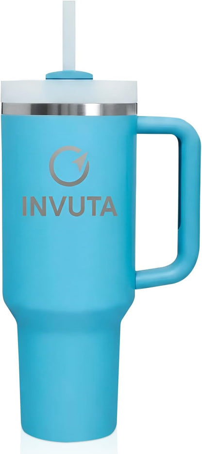 Aurevia 40oz Insulated Tumbler with Handle and Straw – Stainless Steel Vacuum Insulated Cup, Matte Black Travel Mug, Leak-Resistant Lid, Cold 16H Hot 12H