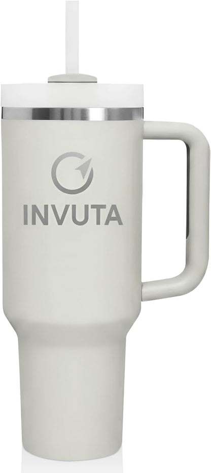 Aurevia 40oz Insulated Tumbler with Handle and Straw – Stainless Steel Vacuum Insulated Cup, Matte Black Travel Mug, Leak-Resistant Lid, Cold 16H Hot 12H