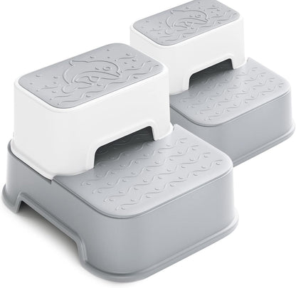 2 Step Stool for Kids (2 Packs),Toddler Stool for Bathroom Sink,Potty Training,Toilet Stool, Slip Resistant(Grey)