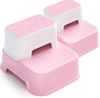 2 Step Stool for Kids (2 Packs),Toddler Stool for Bathroom Sink,Potty Training,Toilet Stool, Slip Resistant(Grey)