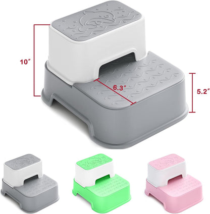 2 Step Stool for Kids (2 Packs),Toddler Stool for Bathroom Sink,Potty Training,Toilet Stool, Slip Resistant(Grey)