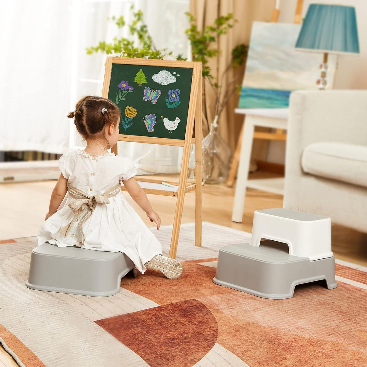 2 Step Stool for Kids (2 Packs),Toddler Stool for Bathroom Sink,Potty Training,Toilet Stool, Slip Resistant(Grey)