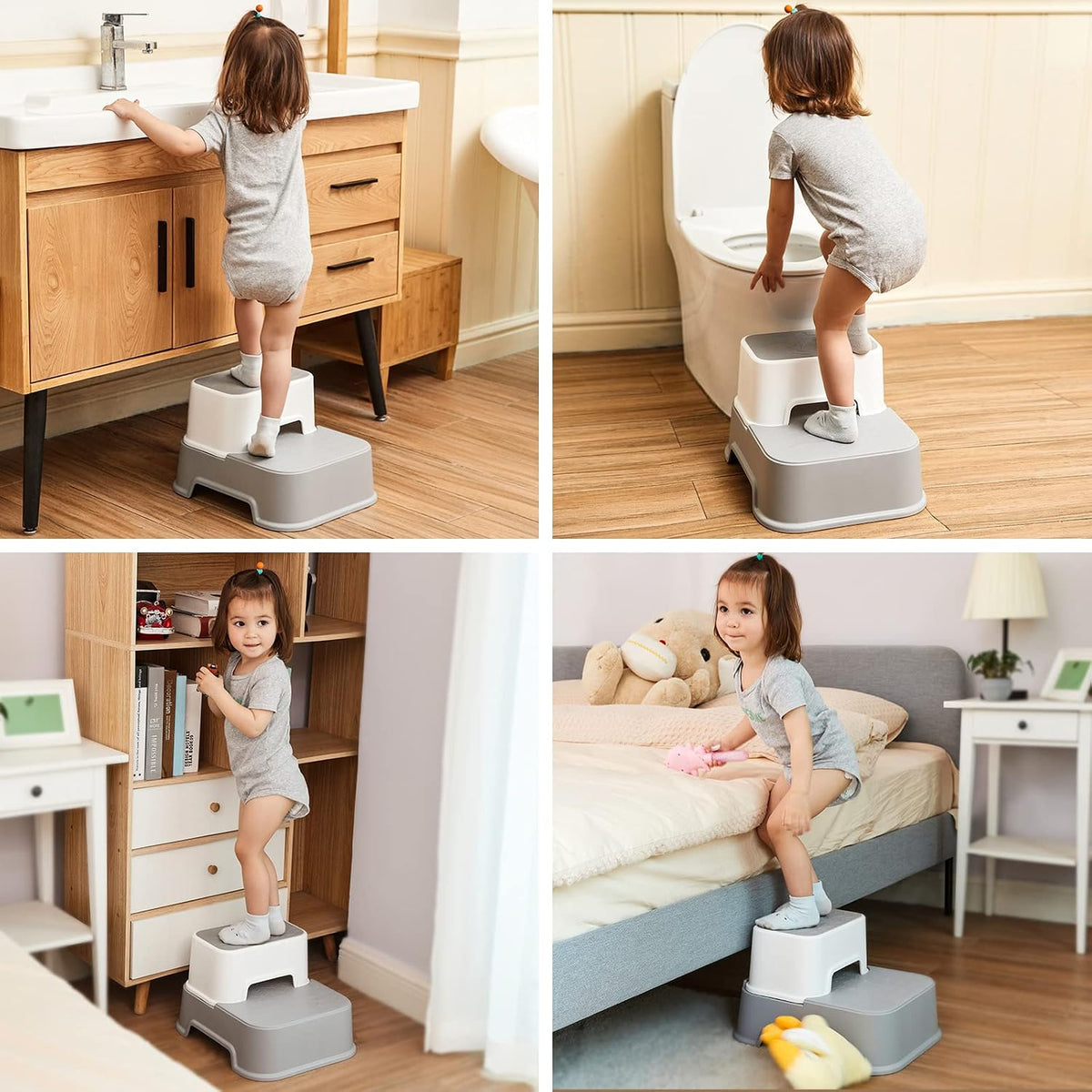 2 Step Stool for Kids (2 Packs),Toddler Stool for Bathroom Sink,Potty Training,Toilet Stool, Slip Resistant(Grey)