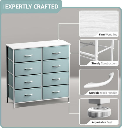 Kids Dresser, Cube Storage for Bedroom (8 Drawer, Aqua)