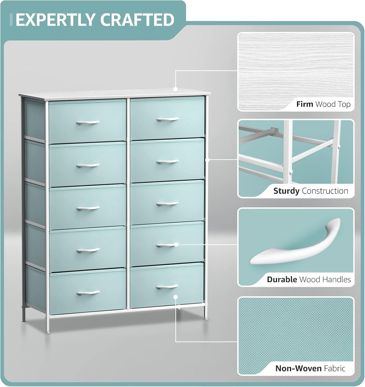 Kids Dresser, Cube Storage for Bedroom (8 Drawer, Aqua)