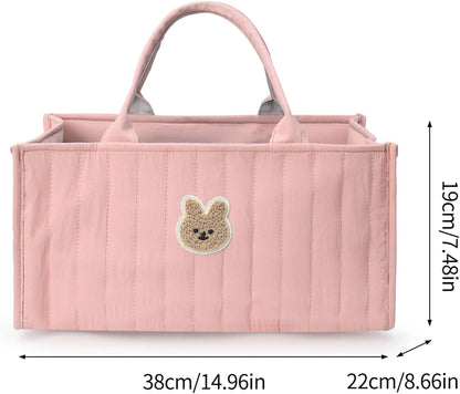 Diaper Caddy Organizer, Large Nursery Storage Basket with Handle, Portable Foldable Baby Diaper Caddy for Newborn Essentials