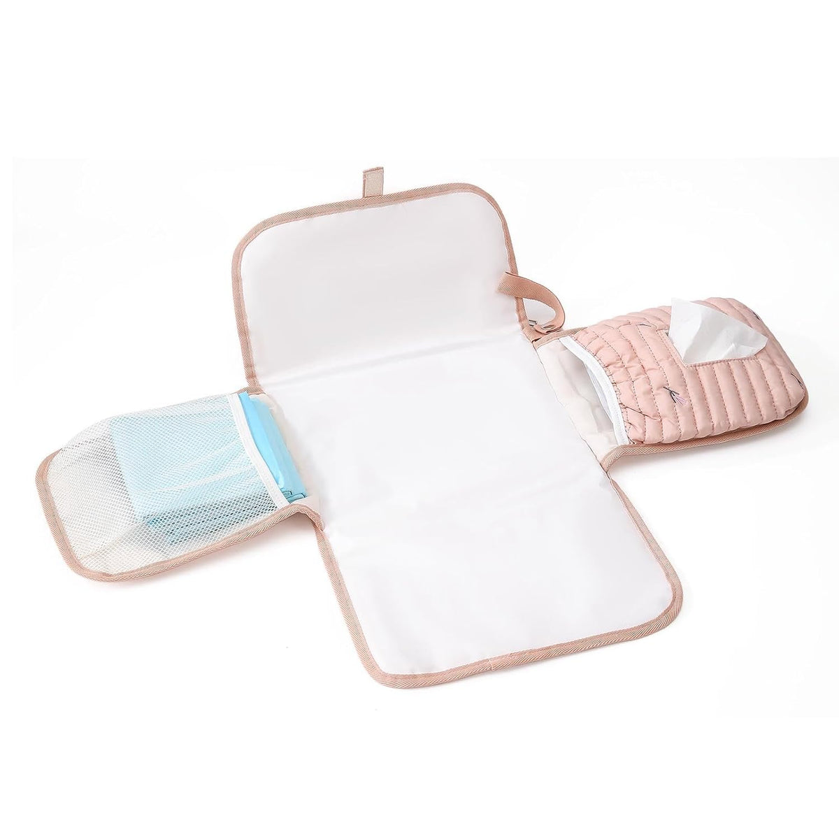 Portable Diaper Changing Pad, Waterproof Quilted Nappy Changing Mat with Wipes Pocket & Foldable Storage for Stroller (Pink)
