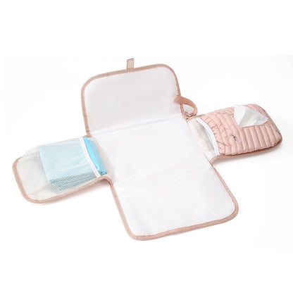 Portable Diaper Changing Pad, Waterproof Quilted Nappy Changing Mat with Wipes Pocket & Foldable Storage for Stroller (Pink)