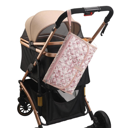 Portable Diaper Changing Pad, Waterproof Quilted Nappy Changing Mat with Wipes Pocket & Foldable Storage for Stroller (Pink)