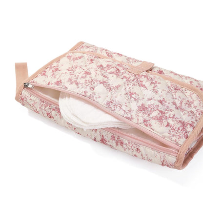 Portable Diaper Changing Pad, Waterproof Quilted Nappy Changing Mat with Wipes Pocket & Foldable Storage for Stroller (Pink)