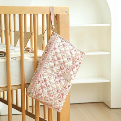 Portable Diaper Changing Pad, Waterproof Quilted Nappy Changing Mat with Wipes Pocket & Foldable Storage for Stroller (Pink)