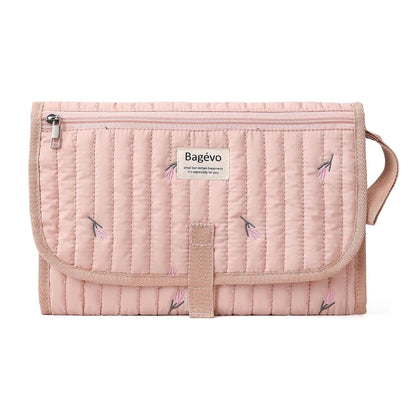 Portable Diaper Changing Pad, Waterproof Quilted Nappy Changing Mat with Wipes Pocket & Foldable Storage for Stroller (Pink)