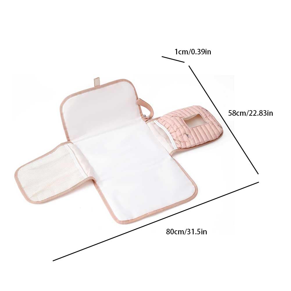 Portable Diaper Changing Pad, Waterproof Quilted Nappy Changing Mat with Wipes Pocket & Foldable Storage for Stroller (Pink)