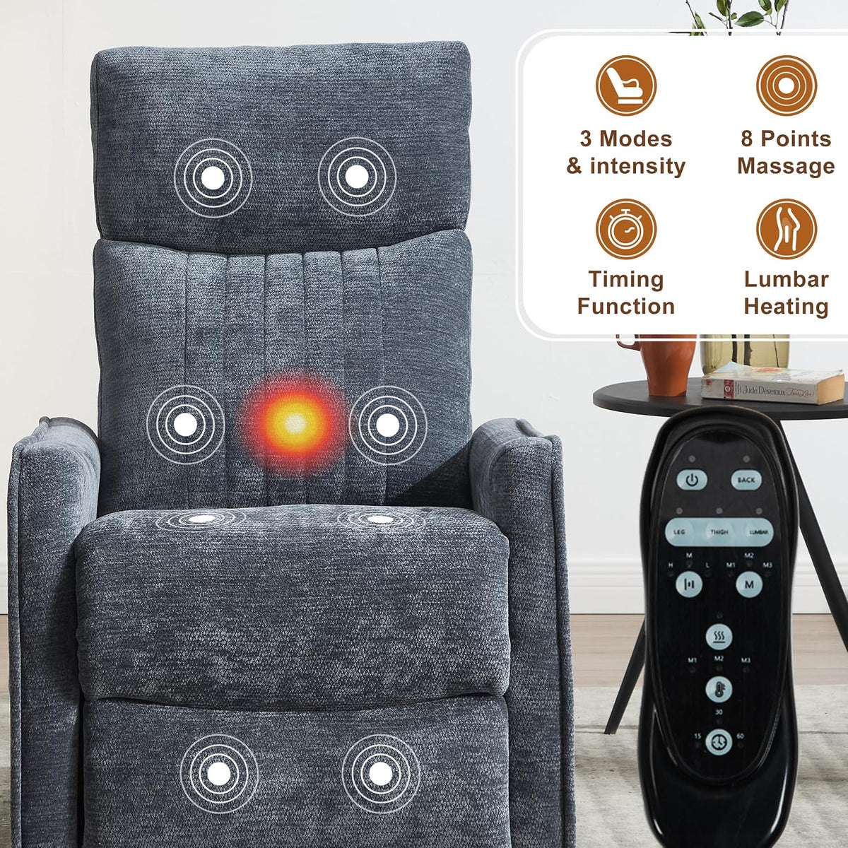 Manual 360° Swivel Rocker Recliner Chair for Adults, Overstuffed Glider Chair for Nursery with Vibration Massage and Heat, Comfy Soft Fabric Glider with Side Pockets for Living Room, Beige