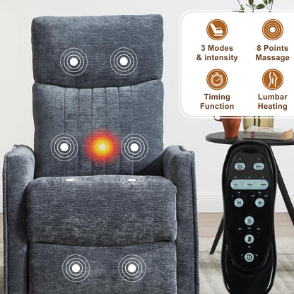Manual 360° Swivel Rocker Recliner Chair for Adults, Overstuffed Glider Chair for Nursery with Vibration Massage and Heat, Comfy Soft Fabric Glider with Side Pockets for Living Room, Beige